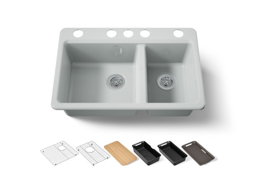 33" undermount double-bowl workstation kitchen sink