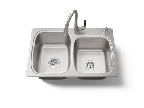 33" top-/undermount double-bowl kitchen sink
