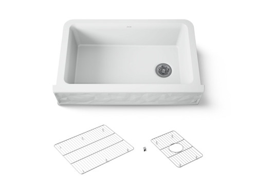 34" undermount single-bowl farmhouse kitchen sink with faceted design
