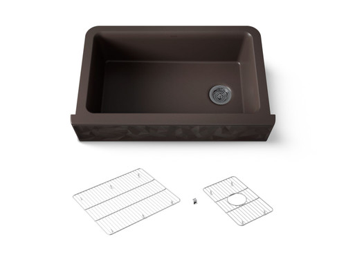 34" undermount single-bowl farmhouse kitchen sink with faceted design