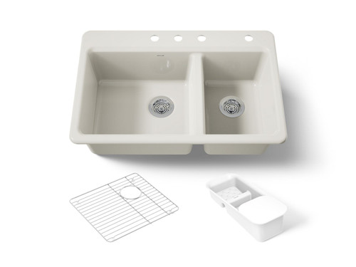 33" top-mount double-bowl workstation kitchen sink