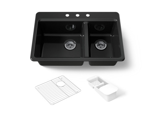 33" top-mount double-bowl workstation kitchen sink