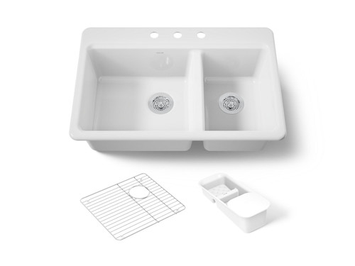 33" top-mount double-bowl workstation kitchen sink