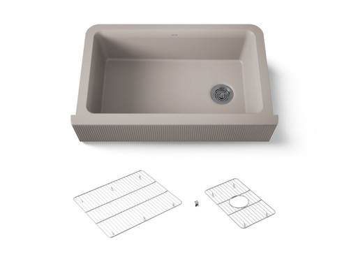 34" undermount single-bowl farmhouse kitchen sink with fluted design