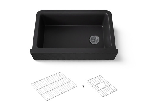 34" undermount single-bowl farmhouse kitchen sink with fluted design
