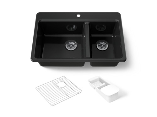 33" top-mount double-bowl workstation kitchen sink
