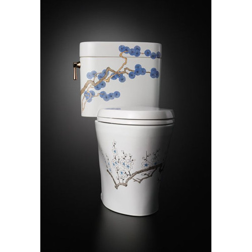 Elongated Bowl Toilet and Tank with 1.28GPF and a Hand-Painted Design - Seat Not Included in Pine Tree Elongated Bowl Toilet and Tank with 1.28GPF and a Hand-Painted Design - Seat Not Included in Pine Tree