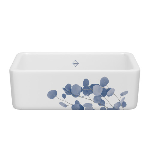 Lancaster(TM) 30" Single Bowl Farmhouse Apron Front Fireclay Kitchen Sink With Eucalyptus Design