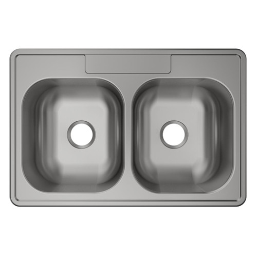 Stainless Steel Sink 33" X 22" X 8-1/16" Drop-In Double Bowl 20 Gauge 2-Hole 10 Pk in Satin