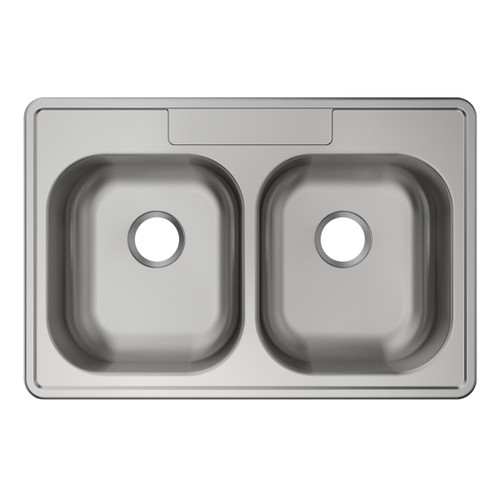 Stainless Steel Sink 33" X 22" X 5-3/8" Drop-In Double Bowl 22 Gauge 2-Hole 10 Pk in Satin