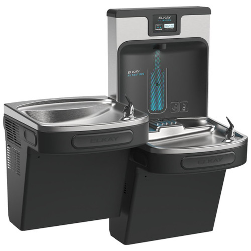 Enhanced Filtered Bottle Filling Station & Bi-Level Ada Cooler Midnight Black Pfoa/Pfos/Lead Reduction Drop Down Wrapper