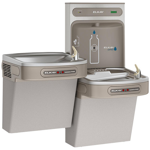 Ezh2O Bottle Filling Station With Bi-Level Ada Cooler Dual Hands Free Activation Filtered Refrigerated Light Gray