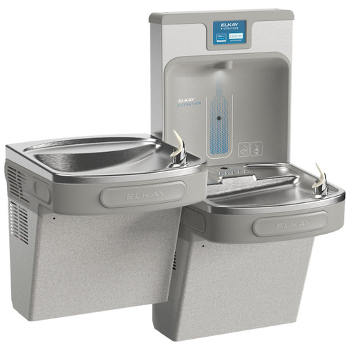 Enhanced Bottle Filler & Bi-Level Ada Cooler Refrigerated Light Gray Granite High Capacity Lead Drop Down Wrapper