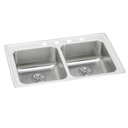 Lustertone Classic, Perfect Drain Lustertone Classic Stainless Steel 29" X 22" X 6-1/2" 4-Hole Equal Double Bowl Drop-In Ada Sink W/ Perfect Drain(R) in Lustrous Satin