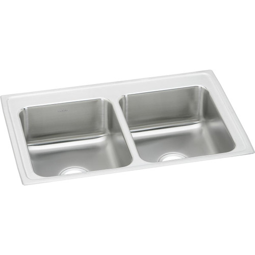 Lustertone Classic Stainless Steel 33" X 21-1/4" X 7-7/8", 0-Hole Equal Double Bowl Drop-In Sink in Lustrous Satin