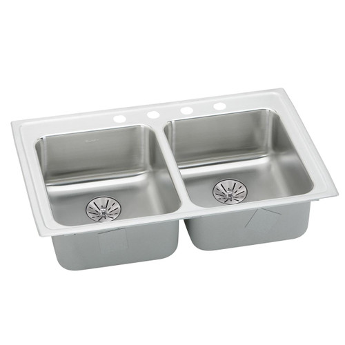 Lustertone Classic, Perfect Drain Lustertone Classic Stainless Steel 33" X 19-1/2" X 6-1/2", 0-Hole Equal Double Drop-In Ada Sink With Perfect Drain(R) And Quick-Clip in Lustrous Satin