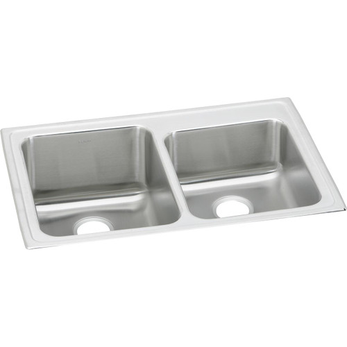 Lustertone Classic Stainless Steel 33" X 22" X 10", Offset 0-Hole Double Bowl Drop-In Sink in Lustrous Satin