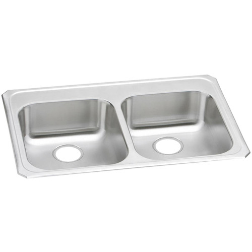 Celebrity Stainless Steel 33" X 21-1/4" X 5-3/8", 0-Hole Equal Double Bowl Drop-In Sink in Brushed Satin