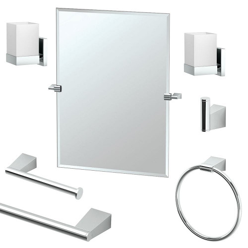 Gatco KA-BLE-7-PC 7-Piece Bathroom Accessory Kit with Mirror and Wall Sconces, Chrome Gatco KA-BLE-7-PC 7-Piece Bathroom Accessory Kit with Mirror and Wall Sconces, Chrome