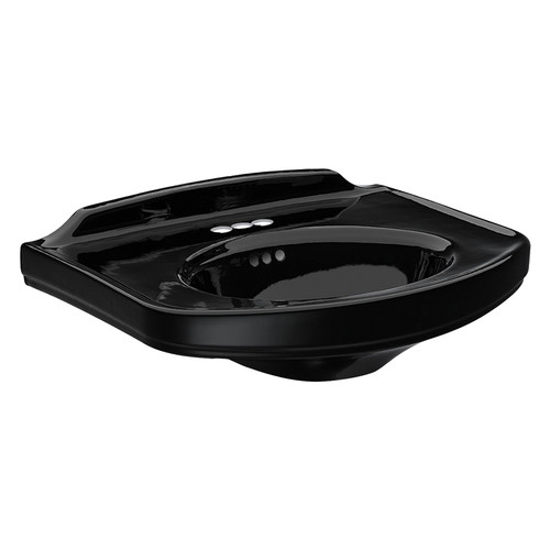 24-1/4-in Pedestal Bathroom Sink with 3 Faucet Holes Drilled and Overflow, Less Pedestal in Ebony