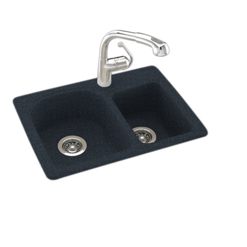 18-in D x 25-in W x 7.5-in H Solid Surface Dual Mount Double Bowl Kitchen Sink with 1-Hole in Black Galaxy 18-in D x 25-in W x 7.5-in H Solid Surface Dual Mount Double Bowl Kitchen Sink with 1-Hole in Black Galaxy