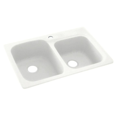 33-in D x 22-in W x 9-in H Solid Surface Dual Mount Double Bowl Kitchen Sink with 1-Hole in Tahiti White