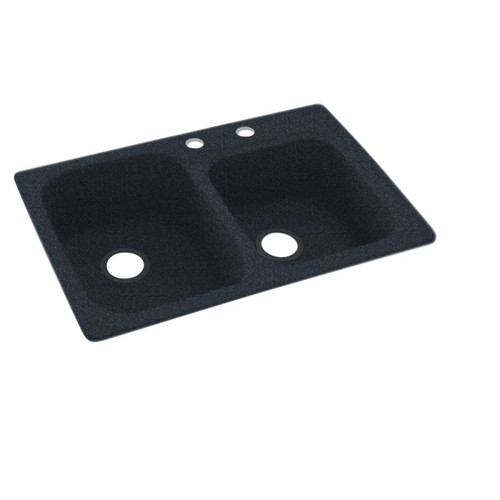 33-in D x 22-in W x 9-in H Solid Surface Dual Mount Double Bowl Kitchen Sink with 2-Hole in Black Galaxy 33-in D x 22-in W x 9-in H Solid Surface Dual Mount Double Bowl Kitchen Sink with 2-Hole in Black Galaxy