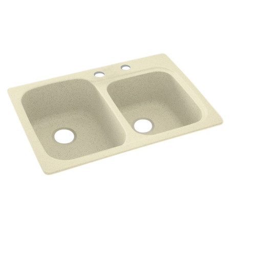 33-in D x 22-in W x 9-in H Solid Surface Dual Mount Double Bowl Kitchen Sink with 2-Hole in Bone