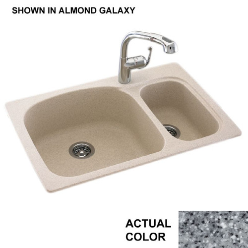 33-in D x 22-in W x 9.75-in H Solid Surface Dual Mount Double Bowl Kitchen Sink with 1-Hole in Gray Granite