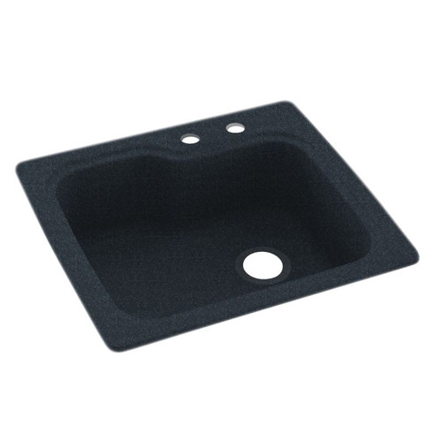 25-in D x 22-in W x 9.5-in H Solid Surface Dual Mount Single Bowl Kitchen Sink with 2-Hole in Black Galaxy