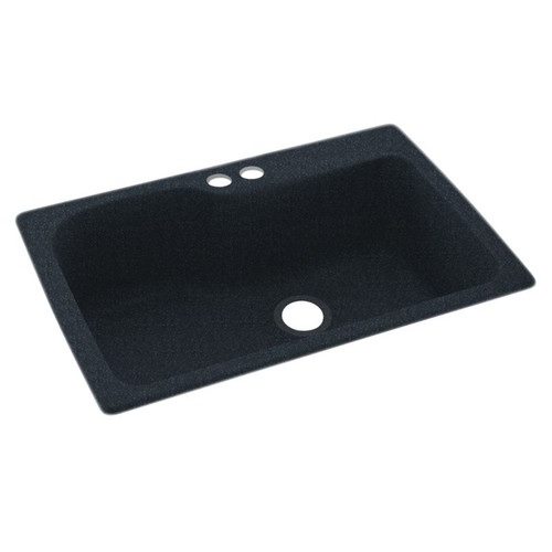 Swan KS03322SB.015-2B 33-in D x 22-in W x 10.563-in H Solid Surface Dual Mount Single Bowl Kitchen Sink with 2-Hole in Black Galaxy
