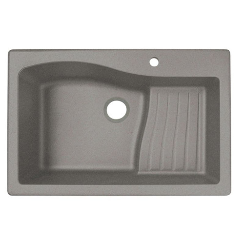 33-in D x 22-in W x 5.625-in H Granite Dual Mount Single Bowl Kitchen Sink with 1-Hole in Metallico