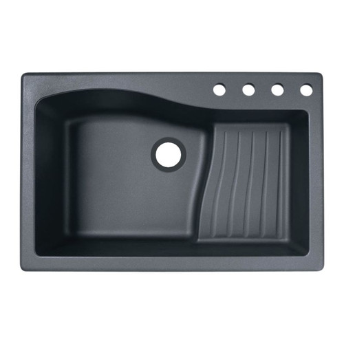 33-in D x 22-in W x 5.625-in H Granite Dual Mount Single Bowl Kitchen Sink with 4-Hole in Nero