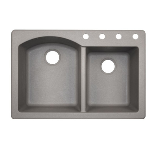 QZ03322DB.173-4 33-in D x 22-in W x 9.5-in H Granite Dual Mount Double Bowl Kitchen Sink with 4-Hole in Metallico
