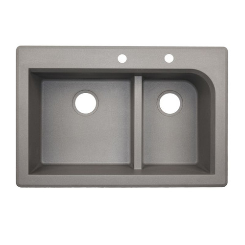 QZ03322LD.173-2D 33-in D x 22-in W x 9.5-in H Granite Dual Mount Double Bowl Kitchen Sink with 2-Hole in Metallico