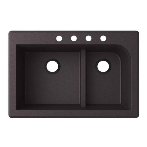 QZ03322LD.077-4B 33-in D x 22-in W x 9.5-in H Granite Dual Mount Double Bowl Kitchen Sink with 4-Hole in Nero