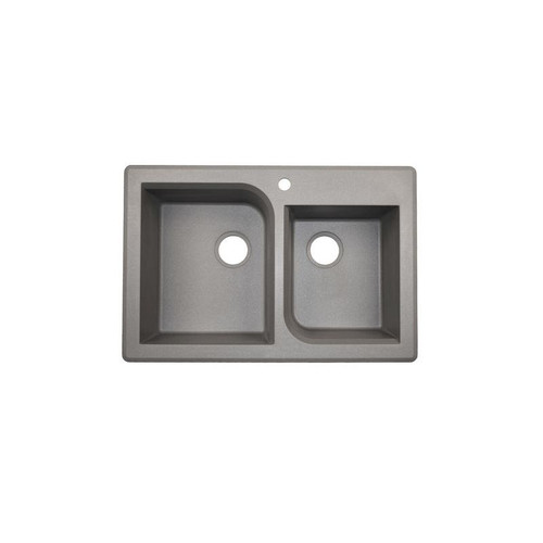 QZRC-3322-173 33-in D x 22-in W x 9.563-in H Granite Dual Mount Double Bowl Kitchen Sink with 1-Hole in Metallico