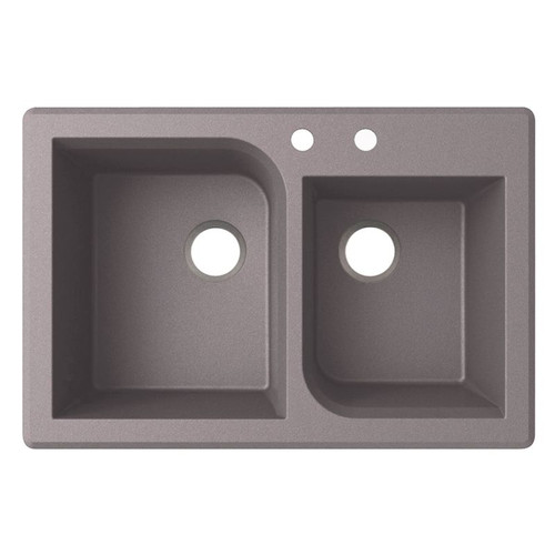 QZ03322RC.173-2A 33-in D x 22-in W x 9.563-in H Granite Dual Mount Double Bowl Kitchen Sink with 2-Hole in Metallico