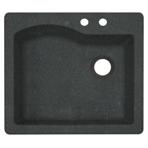 QZ02522SB.077-2B 25-in D x 22-in W x 9.5-in H Granite Dual Mount Single Bowl Kitchen Sink with 2-Hole in Nero