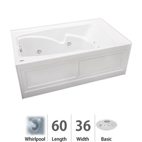 60in x 36in Three Wall Alcove Comfort Whirlpool Bathtub in White