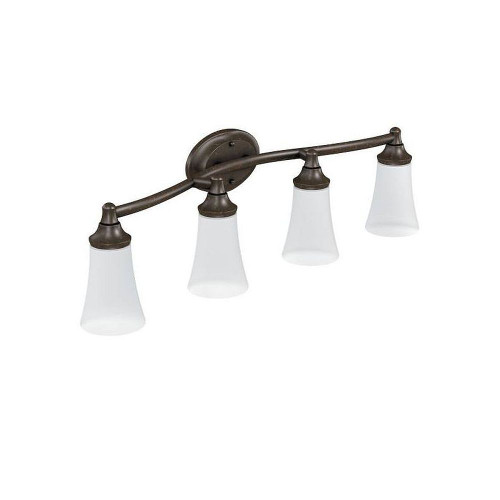 4 Light Bathroom Sconce with Frosted Shades in Oil Rubbed Bronze 4 Light Bathroom Sconce with Frosted Shades in Oil Rubbed Bronze