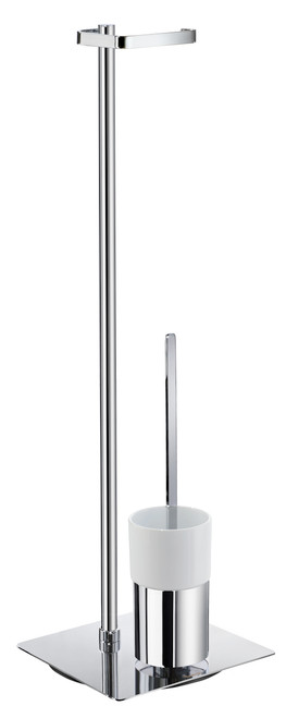 Smedbo FK322P Toilet Roll Holder (Freestanding)/Toilet Brush With Porcelain Glass Container in Polished Chrome/White Porcelain Smedbo FK322P Toilet Roll Holder (Freestanding)/Toilet Brush With Porcelain Glass Container in Polished Chrome/White Porcelain