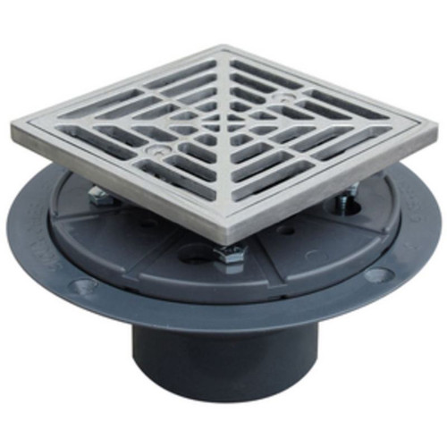 Shower Pan Drain 2" PVC Square Top Polished 304 SS Ring & Strainer Shower Pan Drain 2" PVC Square Top Polished 304 SS Ring & Strainer