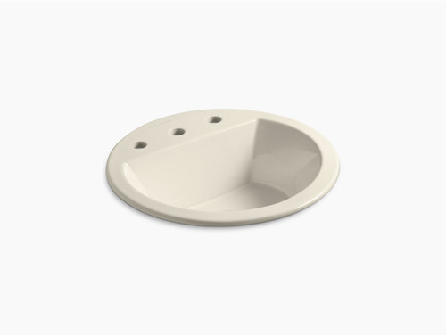 Round Drop-In Bathroom Sink With 8in Widespread Faucet Holes in Almond Round Drop-In Bathroom Sink With 8in Widespread Faucet Holes in Almond