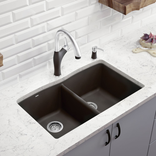 19.25-In X 32-In Double-Basin Granite Undermount Residential Kitchen Sink in Cinder