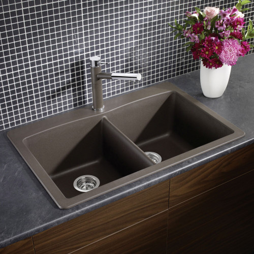 22-In X 33-In Double-Basin Granite 1-Hole Residential Kitchen Sink in Cafe Brown