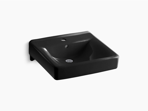 20" X 18" Wall-Mount/Concealed Arm Carrier Bathroom Sink With Single Faucet Hole in Black Black 20" X 18" Wall-Mount/Concealed Arm Carrier Bathroom Sink With Single Faucet Hole in Black Black