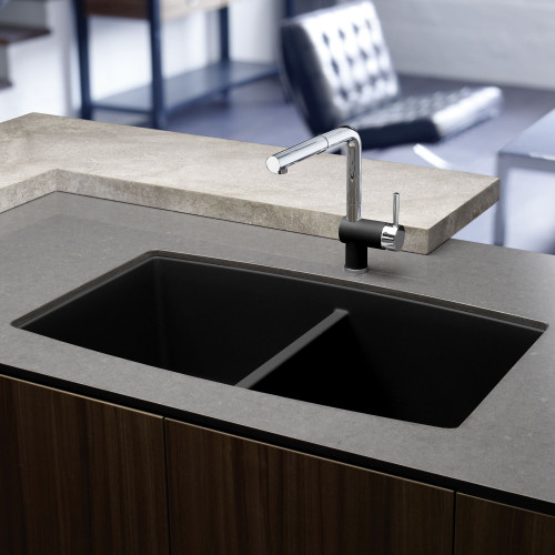 20-In X 33-In Double-Basin Granite Undermount Residential Kitchen Sink in Anthracite