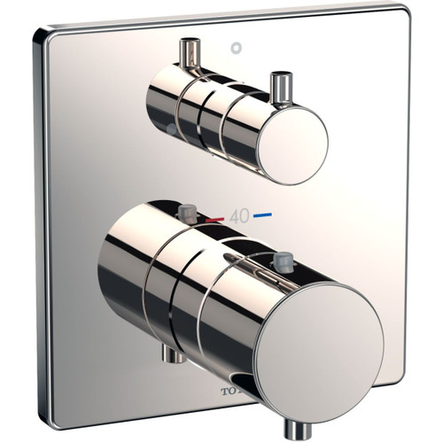 Square Thermostatic Mixing Valve with Volume Control Trim in Polished Nickel