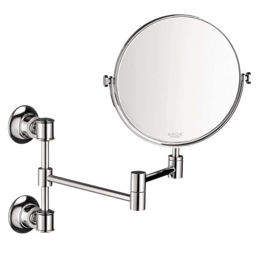 7 3/4in Double Sided Round Mirror with 2.5 Magnification and Double Jointed Swing Arm in Chrome 7 3/4in Double Sided Round Mirror with 2.5 Magnification and Double Jointed Swing Arm in Chrome